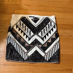 Express Black and White Geometric Mini Skirt